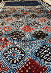 Handblock Printed Ajrakh Modal Stole - SM12Ib - Wefta