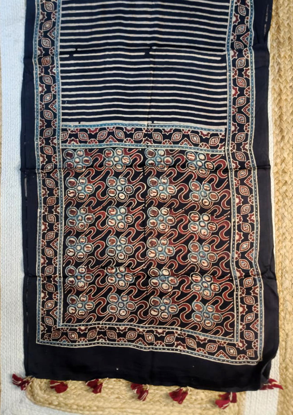 Handblock Printed Ajrakh Modal Stole - SM14Ib - Wefta