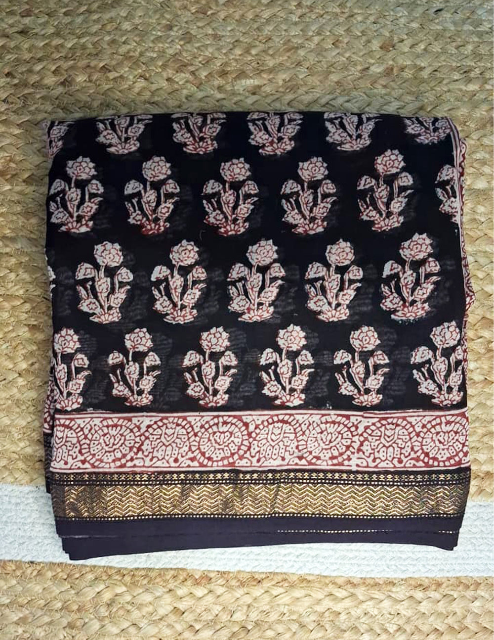 Handblock Printed Bagh Saree- Black BG02 - Wefta