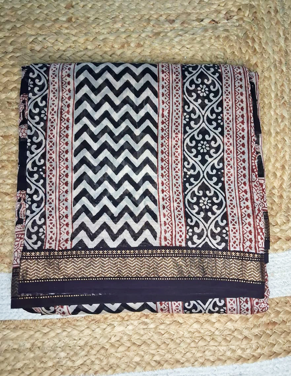 Handblock Printed Bagh Saree- Black BG02 - Wefta