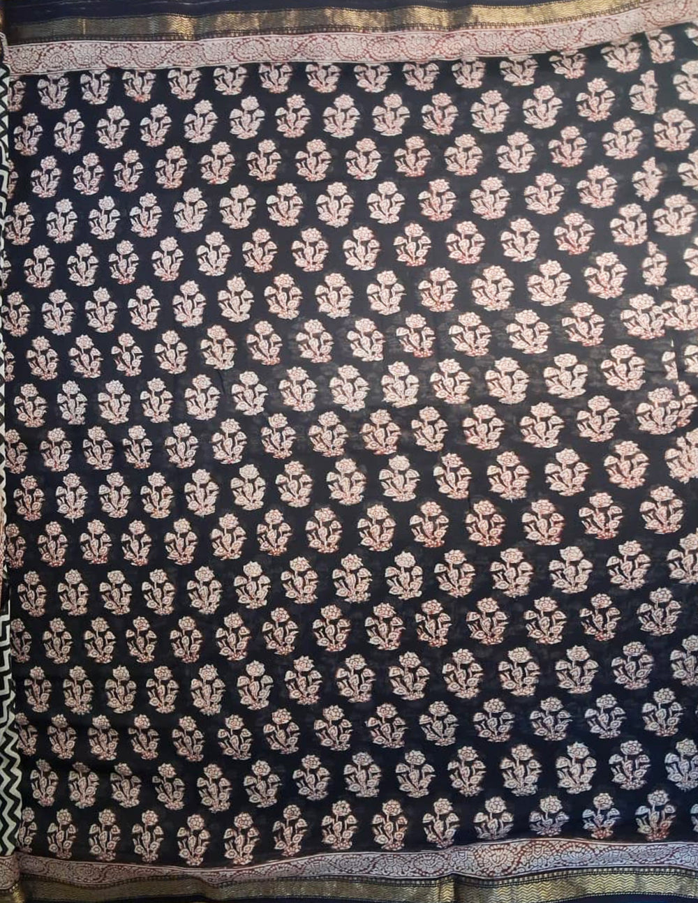 Handblock Printed Bagh Saree- Black BG02 - Wefta