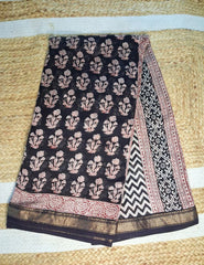 Handblock Printed Bagh Saree- Black BG02 - Wefta