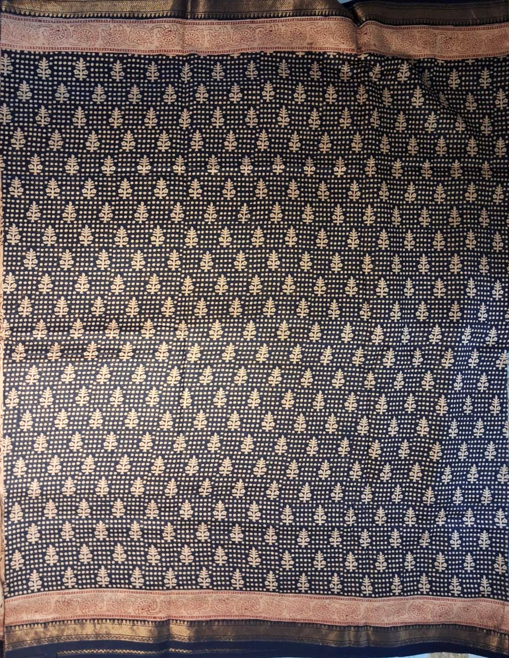 Handblock Printed Bagh Saree- Blalck BG03 - Wefta