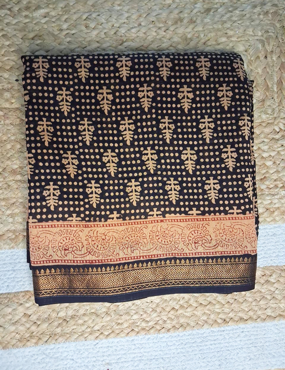Handblock Printed Bagh Saree- Blalck BG03 - Wefta