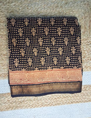 Handblock Printed Bagh Saree- Blalck BG03 - Wefta