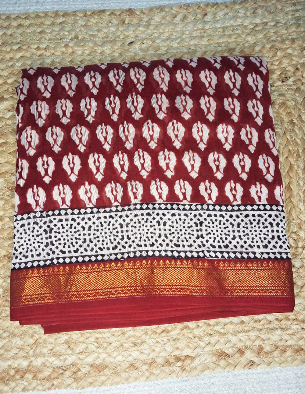 Handblock printed Bagh Saree- Red BG01 - Wefta