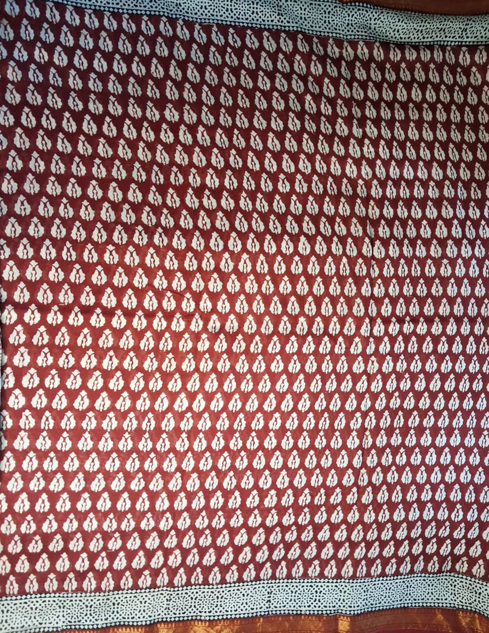 Handblock printed Bagh Saree- Red BG01 - Wefta