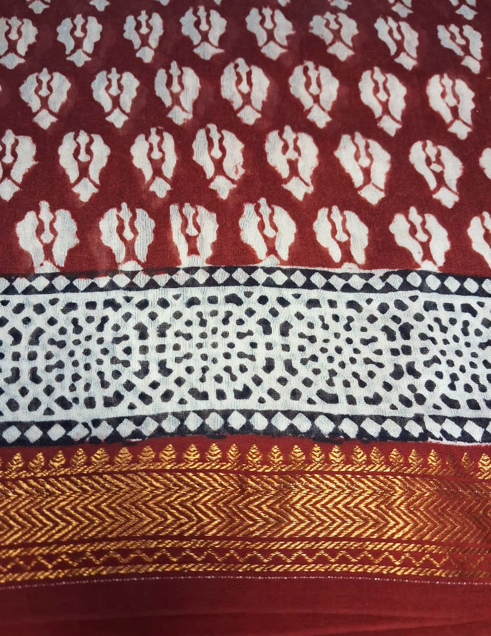 Handblock printed Bagh Saree- Red BG01 - Wefta