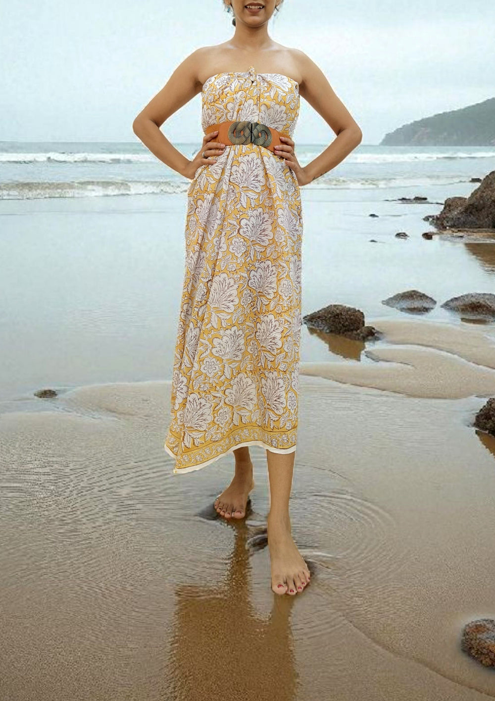 Handblock Printed Cotton Baggru Sarong - 08 Yellow - Wefta