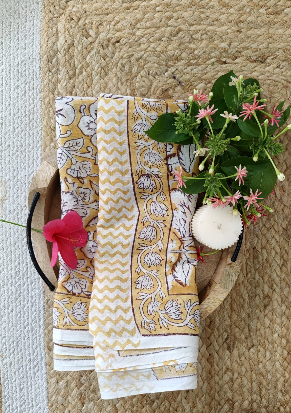 Handblock Printed Cotton Baggru Sarong - 08 Yellow - Wefta