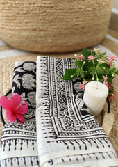 Handblock printed Cotton Bagru Sarong - 01 Black - Wefta