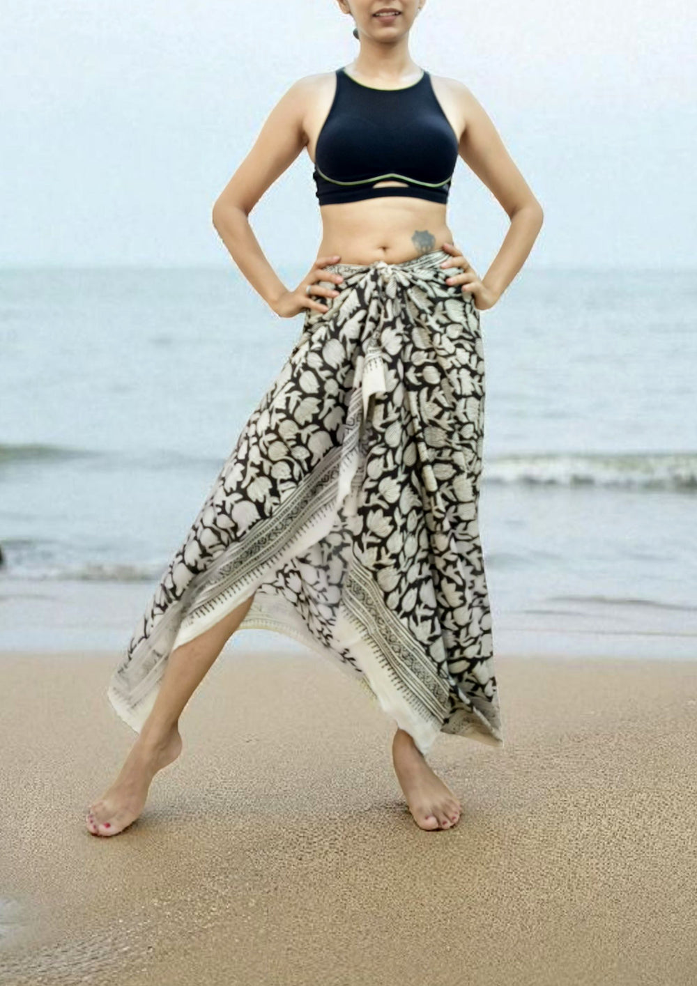 Handblock printed Cotton Bagru Sarong - 01 Black - Wefta