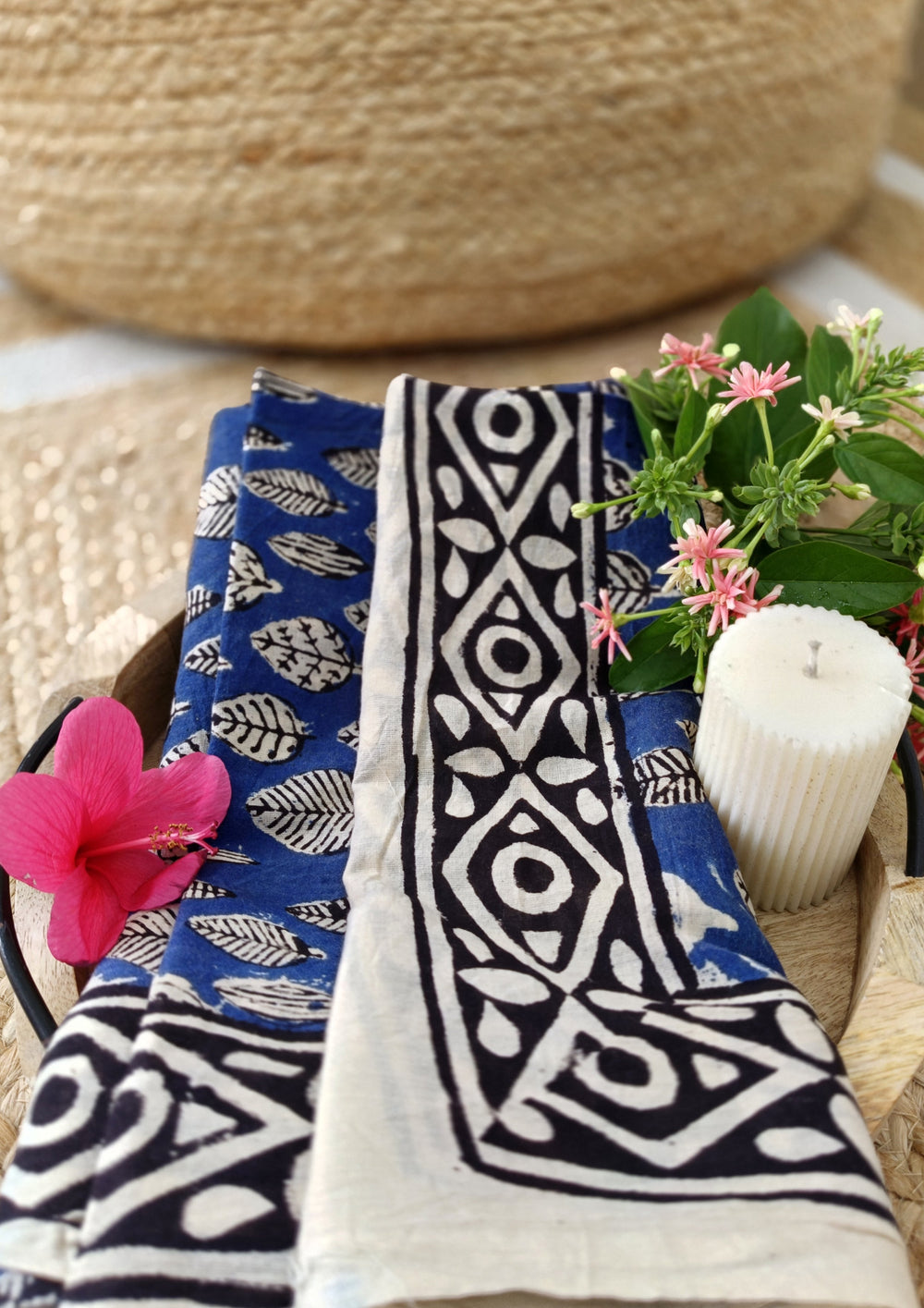 Handblock Printed Cotton Bagru Sarong - 03 Blue - Wefta