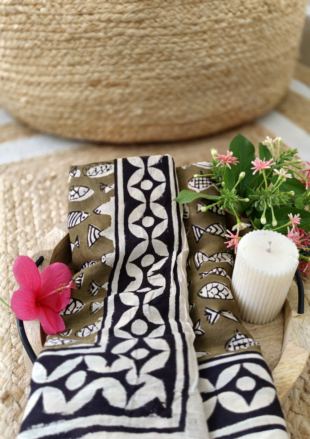 Handblock Printed Cotton Bagru Sarong - 04 Brown - Wefta