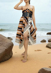 Handblock Printed Cotton Bagru Sarong - 06 Mustard stripe - Wefta