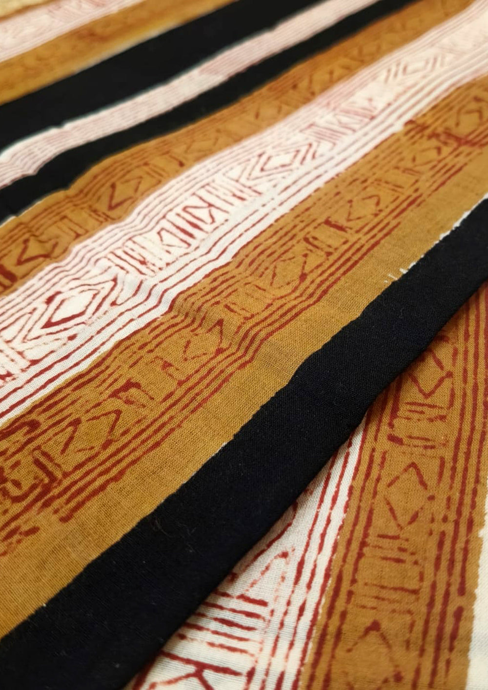 Handblock Printed Cotton Bagru Sarong - 06 Mustard stripe - Wefta