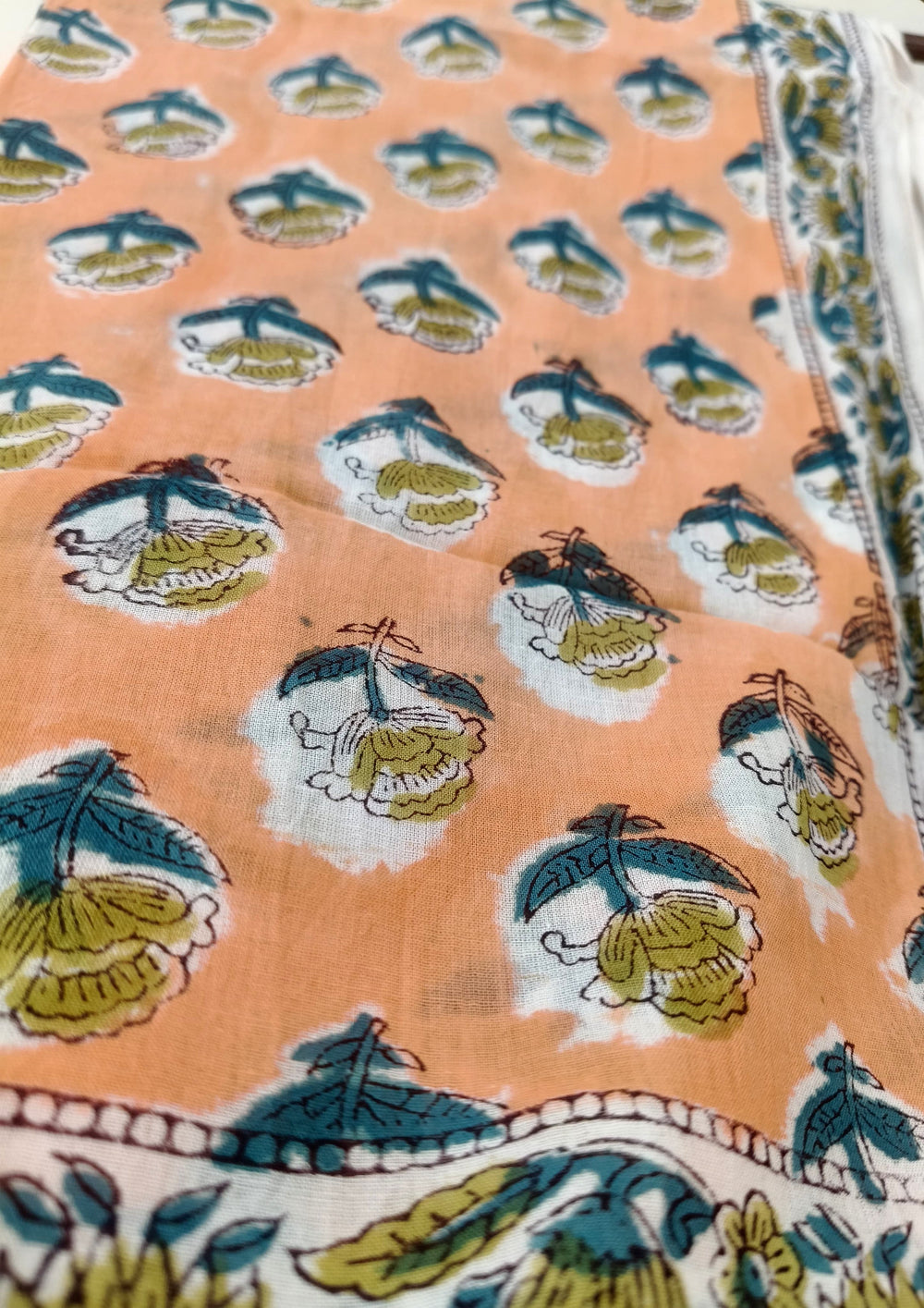 Handblock Printed Cotton Bagru Sarong - 07 Peach - Wefta