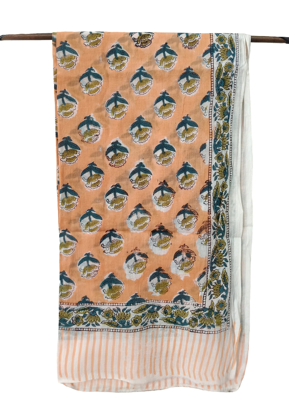 Handblock Printed Cotton Bagru Sarong - 07 Peach - Wefta