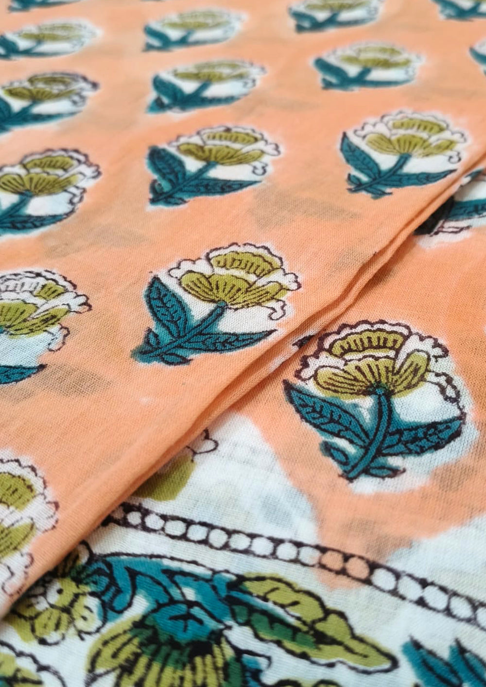 Handblock Printed Cotton Bagru Sarong - 07 Peach - Wefta
