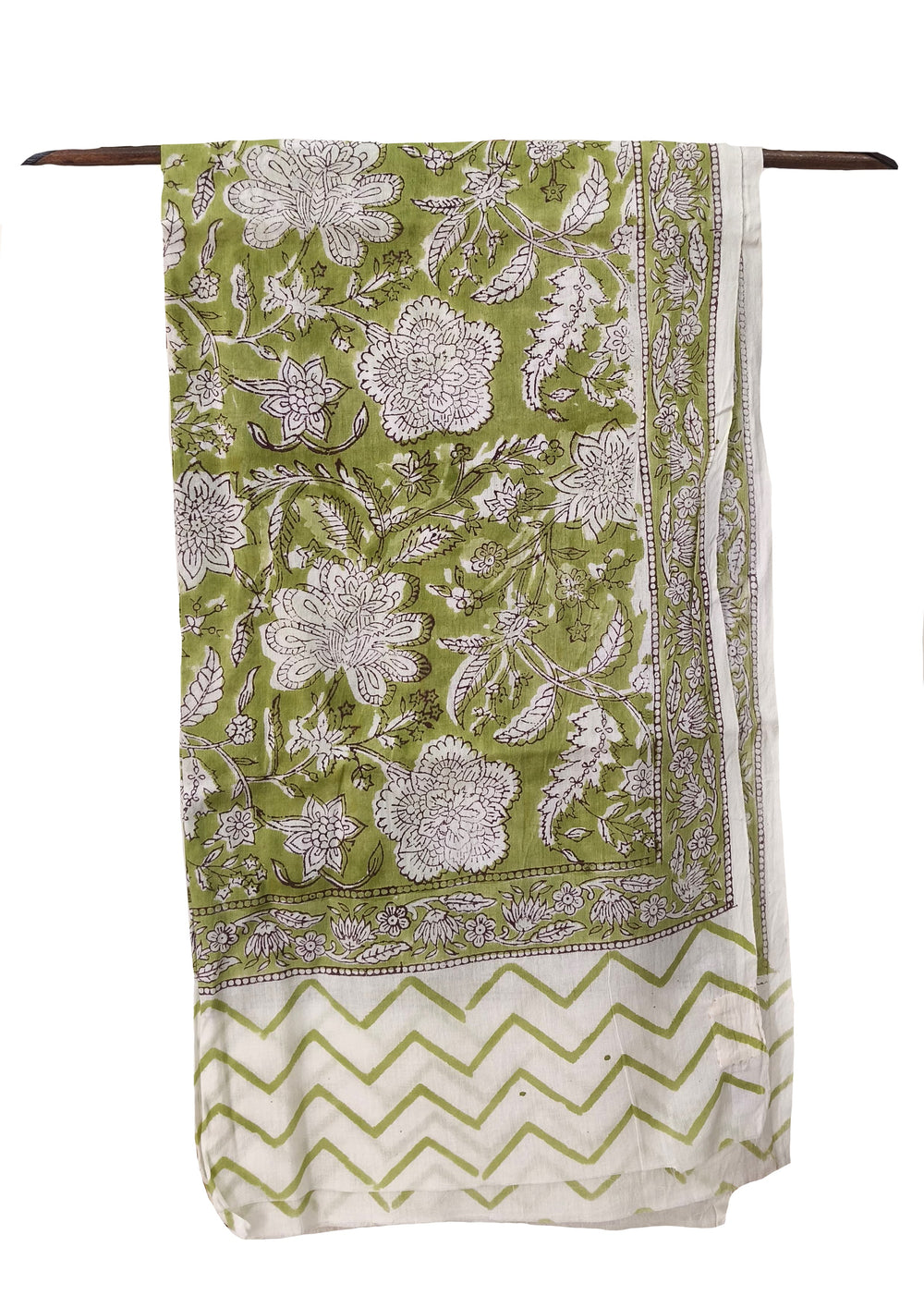 Handblock Printed Cotton Bagru Sarong - 09 Fresh Green - Wefta