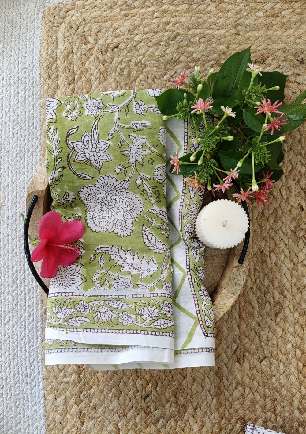 Handblock Printed Cotton Bagru Sarong - 09 Fresh Green - Wefta