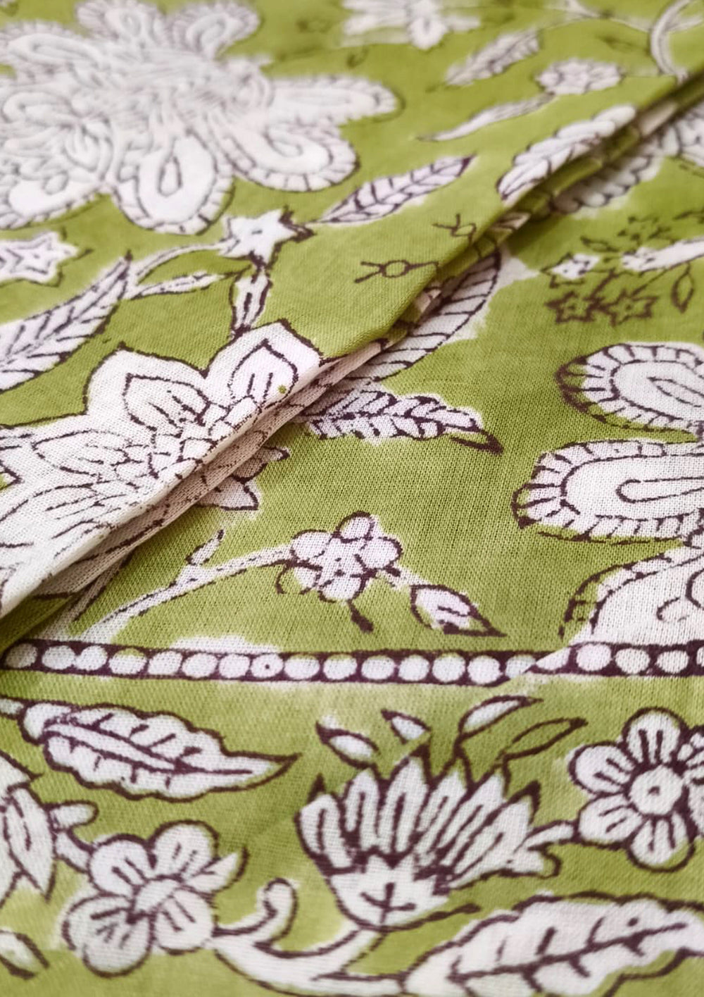 Handblock Printed Cotton Bagru Sarong - 09 Fresh Green - Wefta