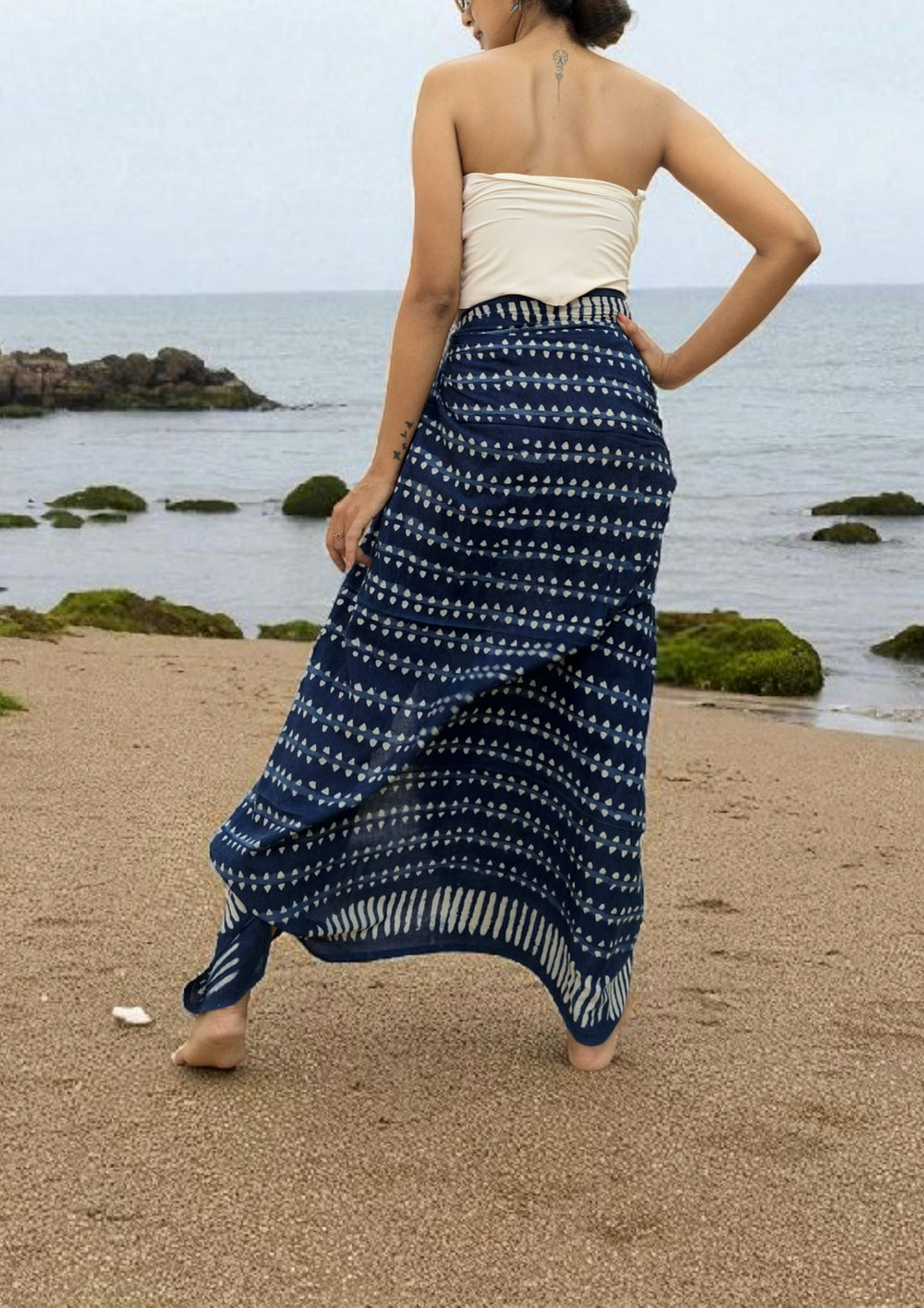 Handblock Printed Dabu (mud resist) Cotton Sarong - 07 Indigo - Wefta