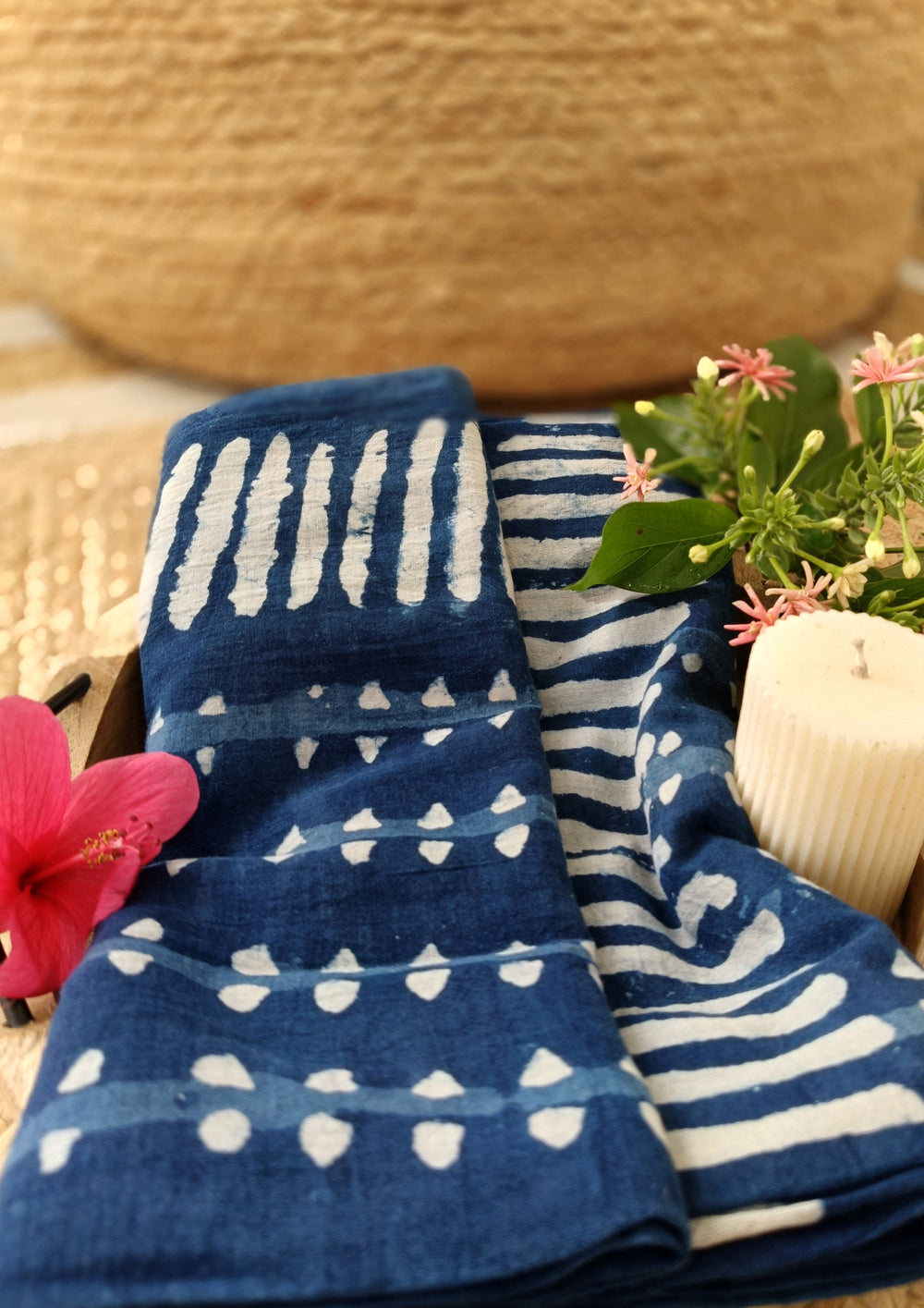 Handblock Printed Dabu (mud resist) Cotton Sarong - 07 Indigo - Wefta