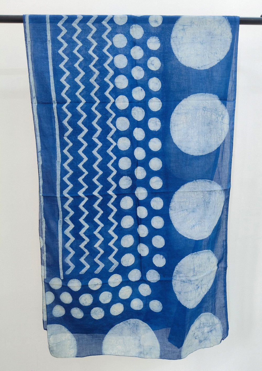 Handblock Printed Dabu (mud resist) Cotton Stole - 01 Indigo - Wefta
