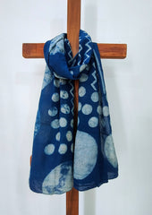 Handblock Printed Dabu (mud resist) Cotton Stole - 01 Indigo - Wefta