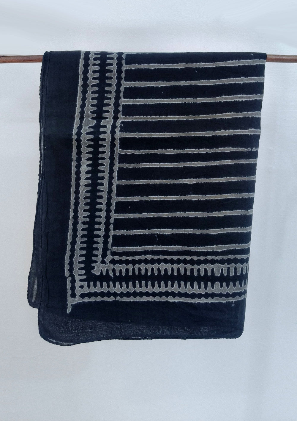 Handblock Printed Dabu (mud resist) Cotton Stole - 05 Siyahi - Wefta