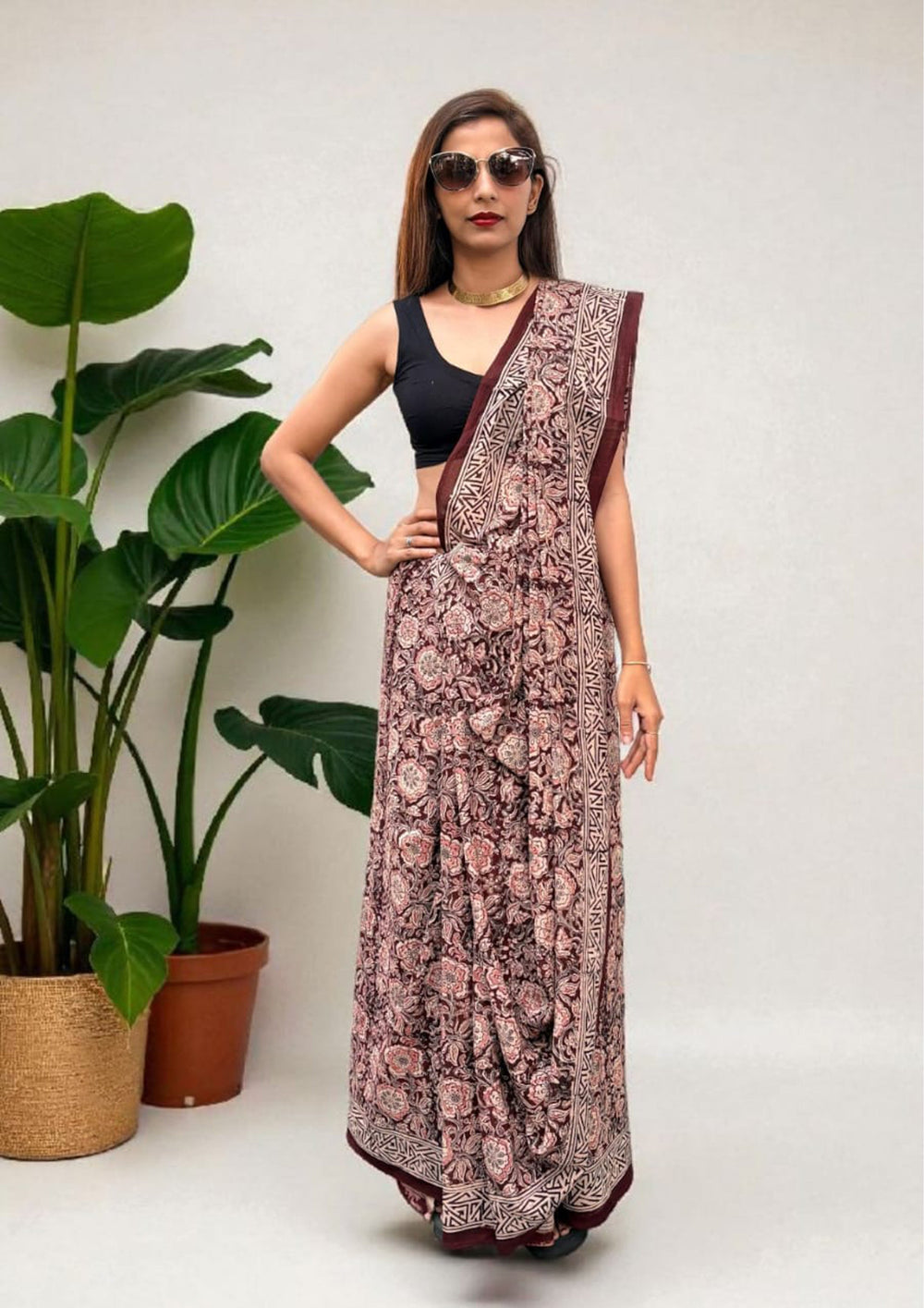 Handblock Printed Kalamkari Saree - HBK1 - Wefta