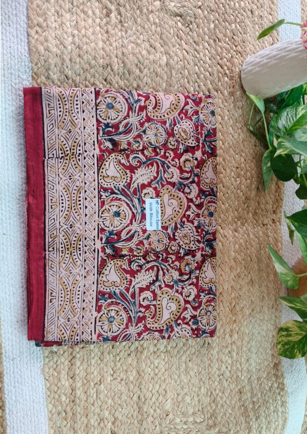 Handblock Printed Kalamkari Saree - HBK2 - Wefta
