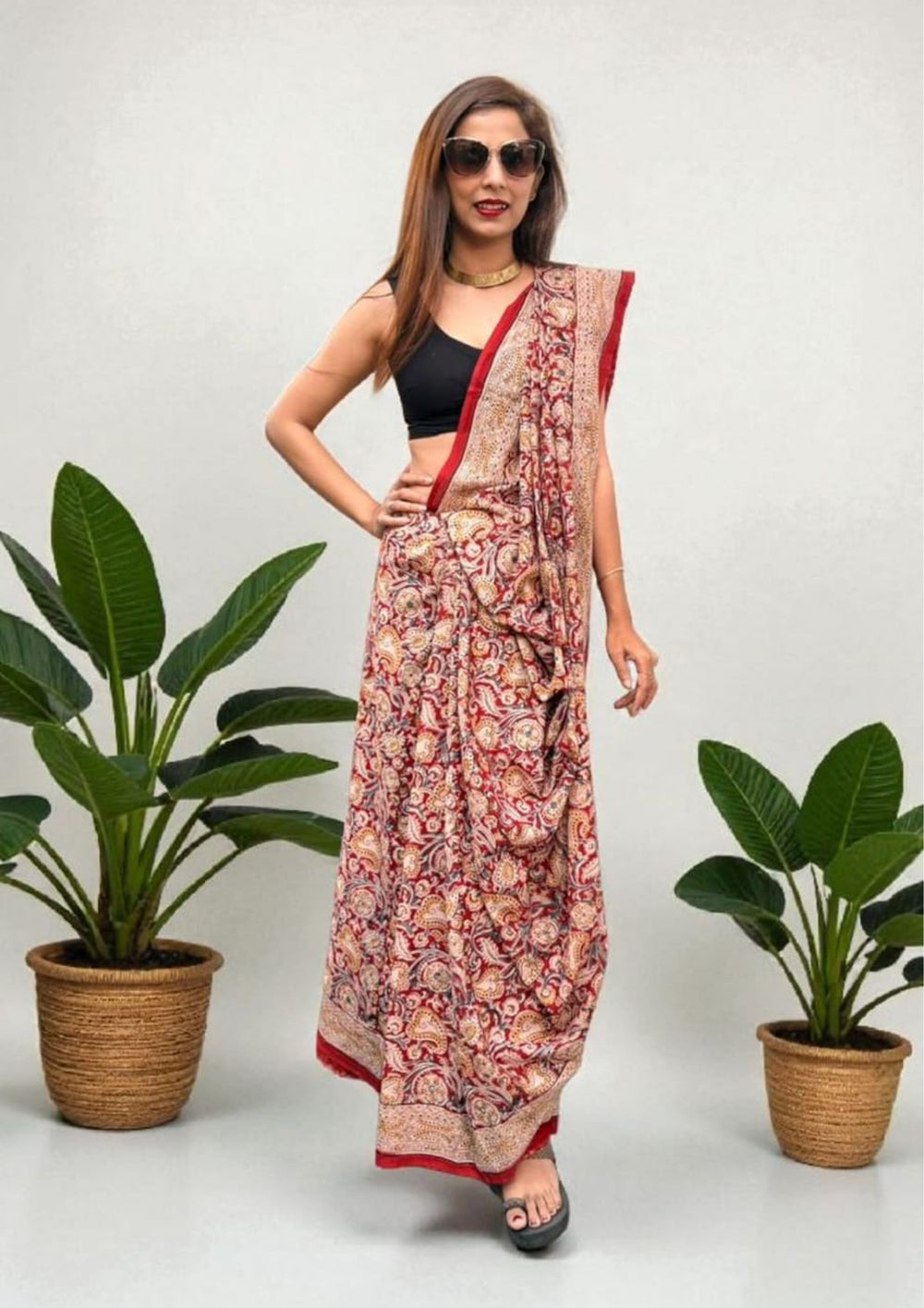 Handblock Printed Kalamkari Saree - HBK2 - Wefta