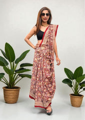 Handblock Printed Kalamkari Saree - HBK2 - Wefta