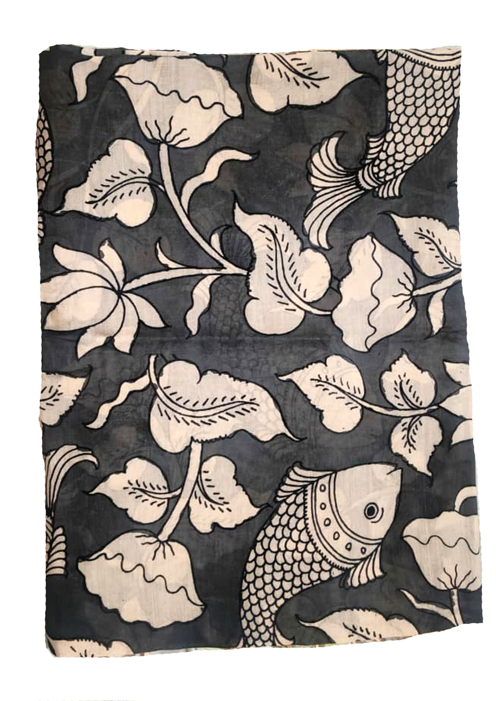 Handpainted Kalamkari Saree Cotton- Black & White HPK5 - Wefta