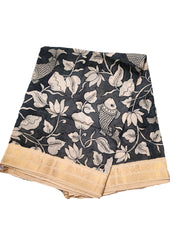 Handpainted Kalamkari Saree Cotton- Black & White HPK5 - Wefta
