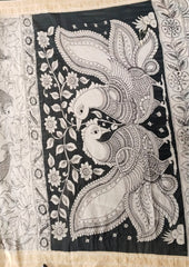 Handpainted Kalamkari Saree Cotton- Black & White HPK5 - Wefta