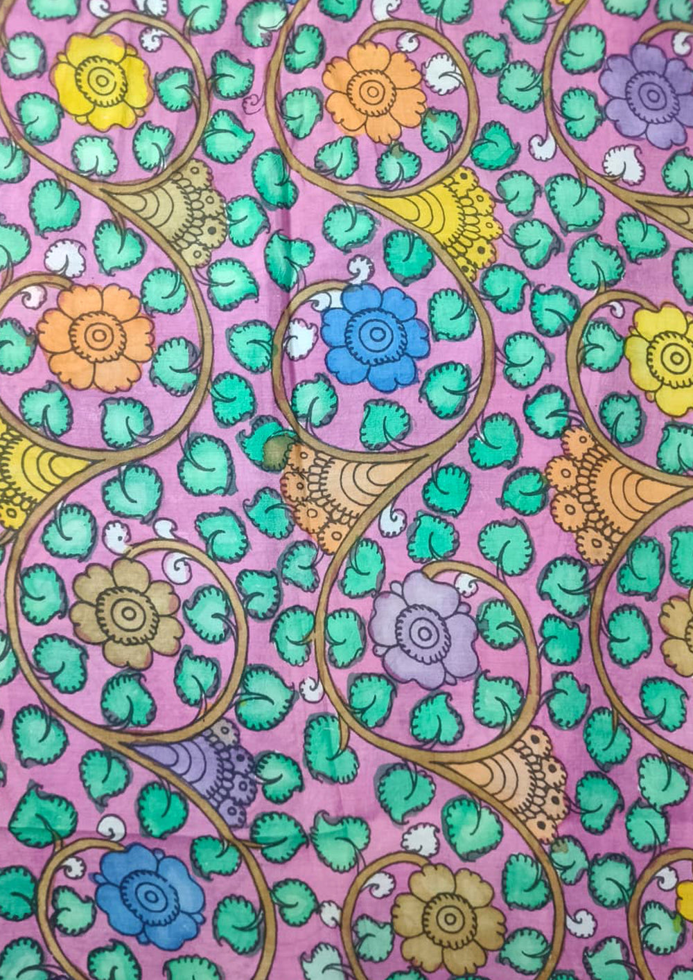 Handpainted Kalamkari Saree Cotton - Blue - Wefta