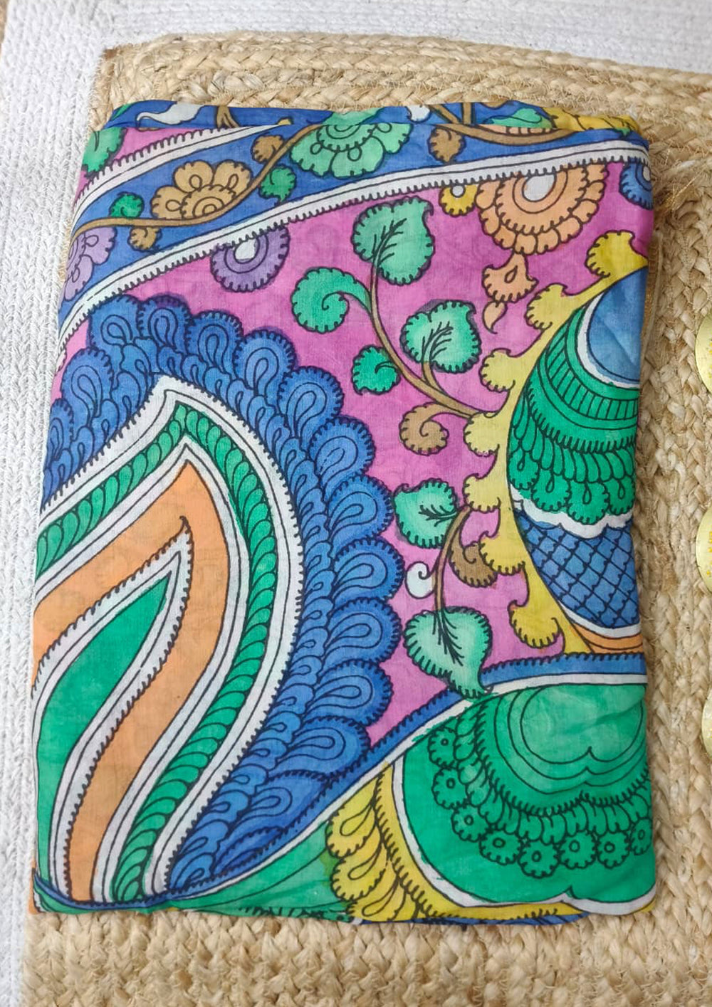 Handpainted Kalamkari Saree Cotton - Blue - Wefta