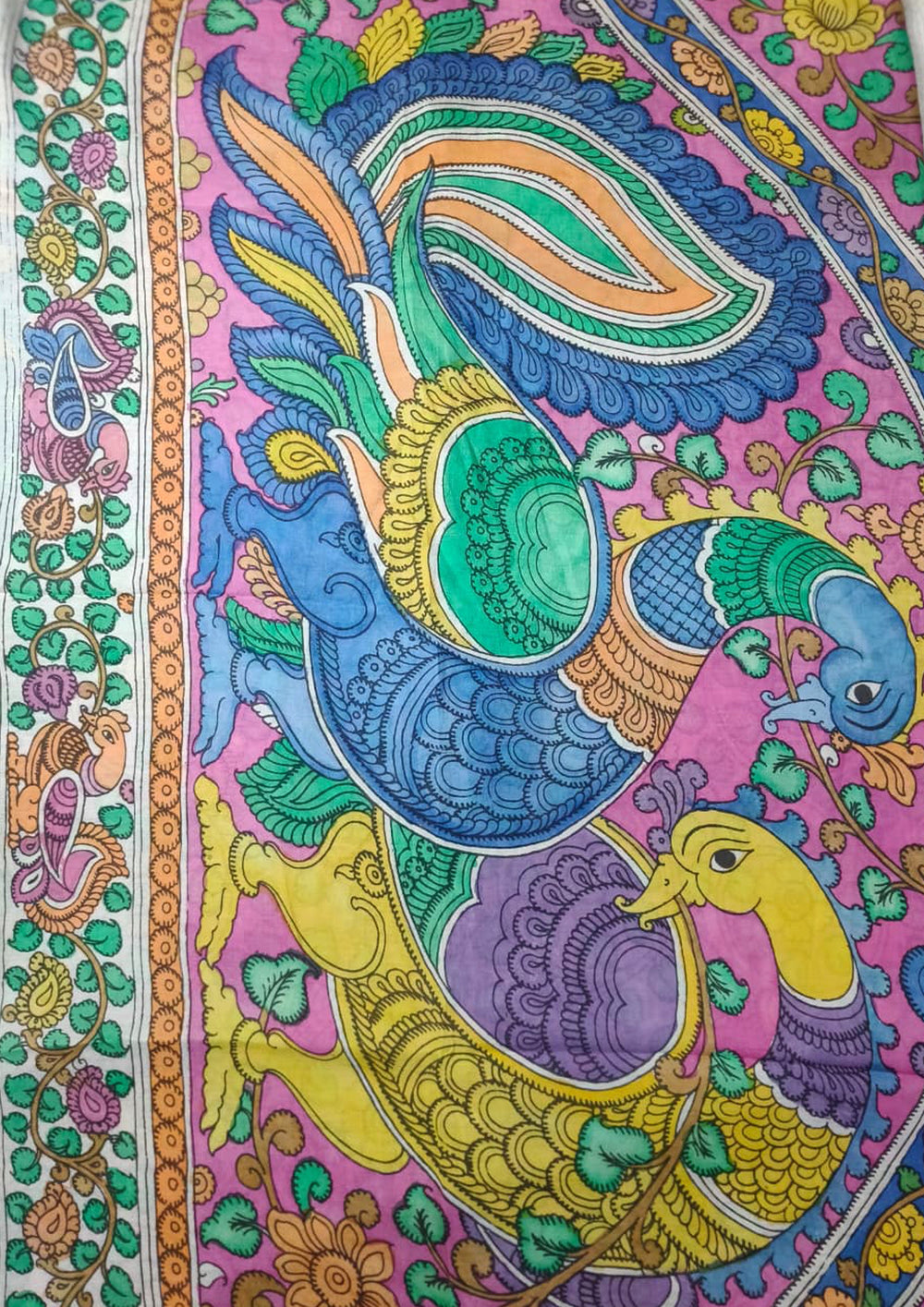 Handpainted Kalamkari Saree Cotton - Blue - Wefta