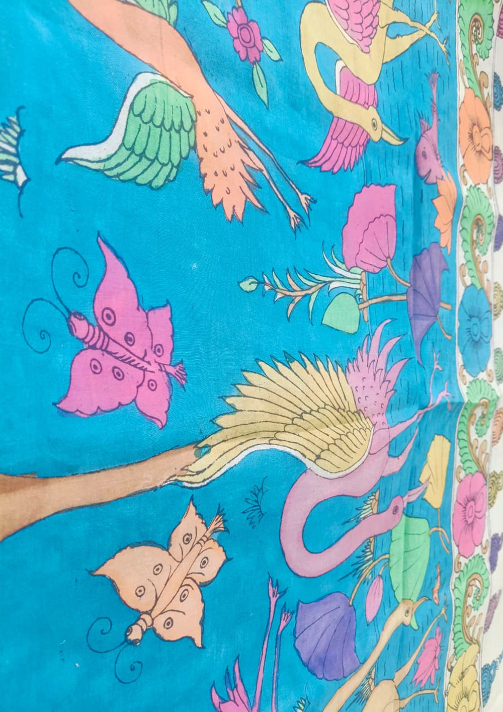 Handpainted Kalamkari Saree Cotton - Blue & Yellow KS1 - Wefta