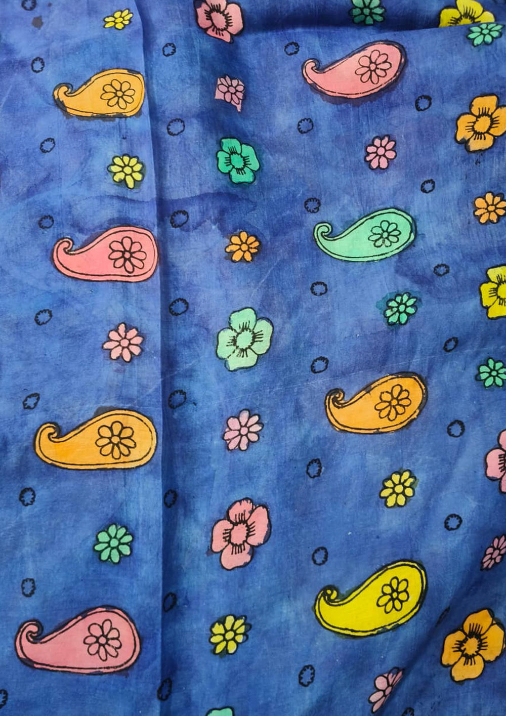 Handpainted Kalamkari Saree Cotton - Pink & Blue - Wefta