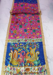 Handpainted Kalamkari Saree Cotton - Pink & Blue - Wefta