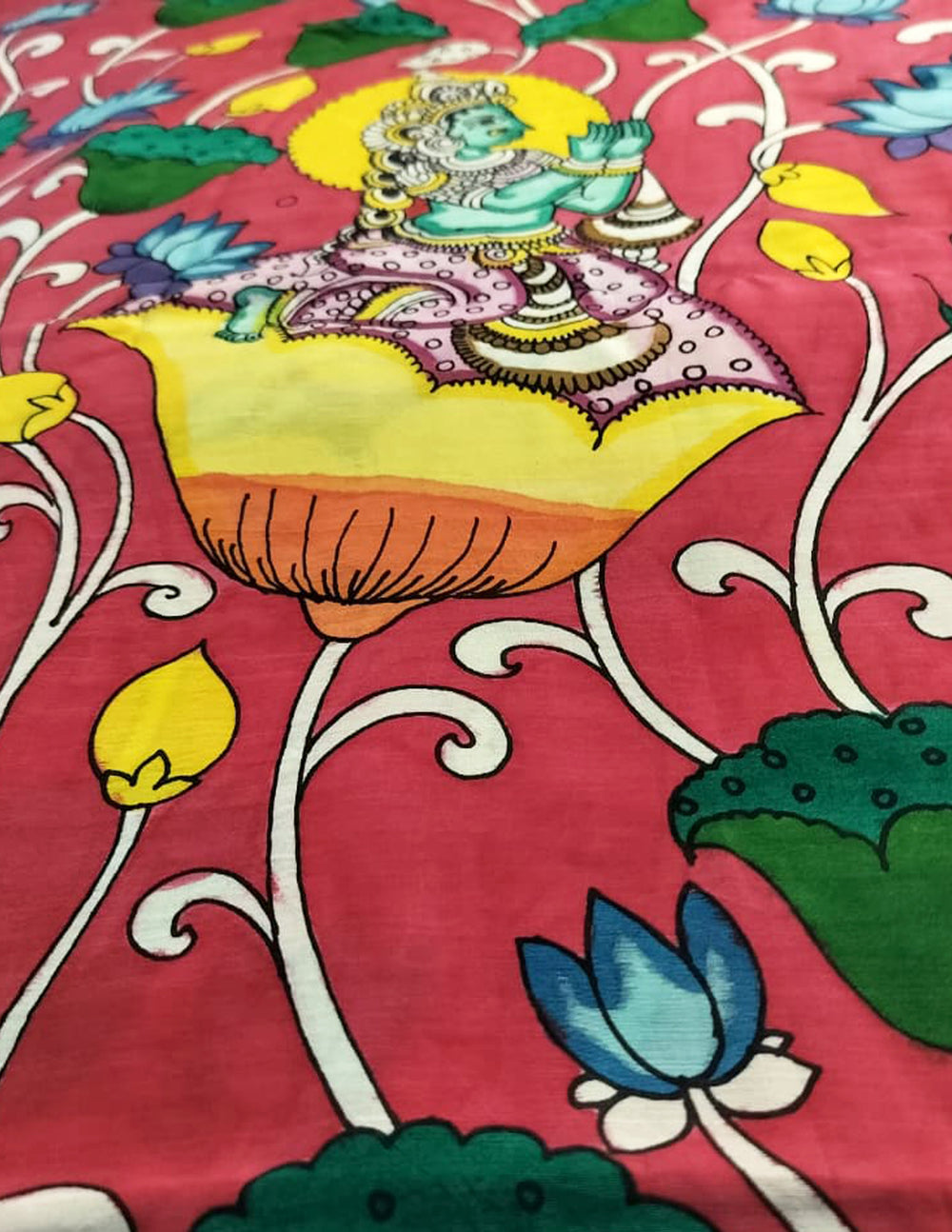 Handpainted Kalamkari Saree Cotton- Red-Green HPK08 - Wefta