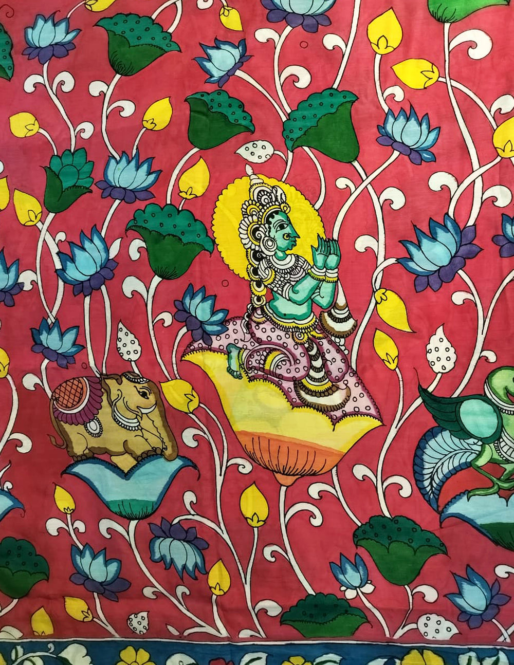 Handpainted Kalamkari Saree Cotton- Red-Green HPK08 - Wefta