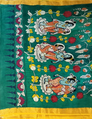 Handpainted Kalamkari Saree Cotton- Red-Green HPK08 - Wefta