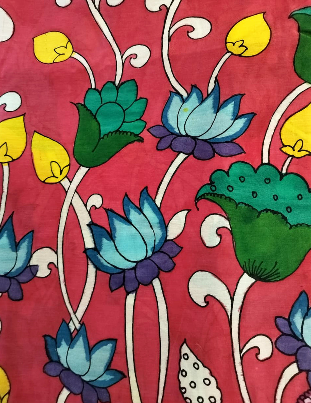 Handpainted Kalamkari Saree Cotton- Red-Green HPK08 - Wefta