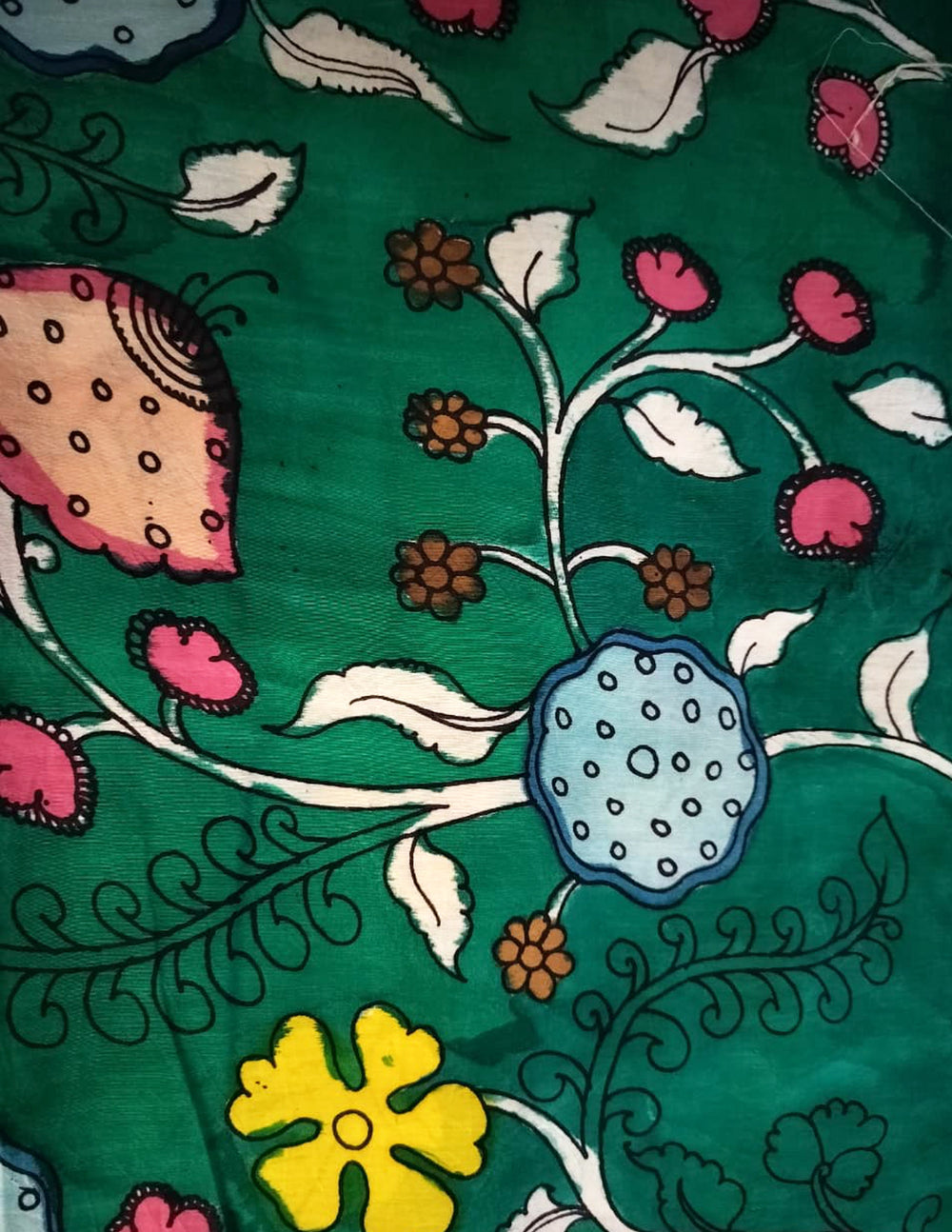 Handpainted Kalamkari Saree Cotton- Red-Green HPK08 - Wefta