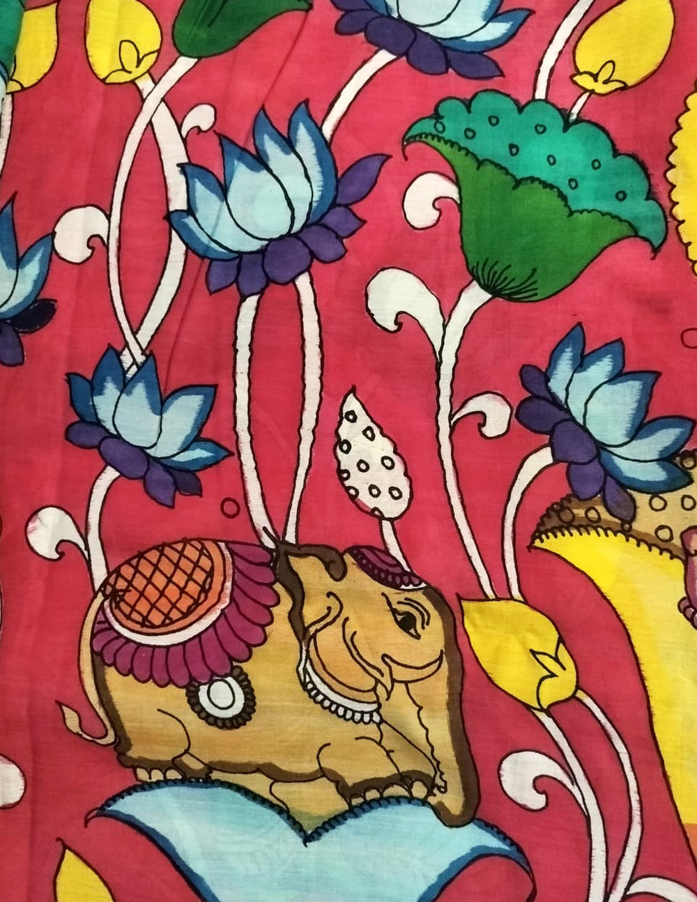 Handpainted Kalamkari Saree Cotton- Red-Green HPK08 - Wefta